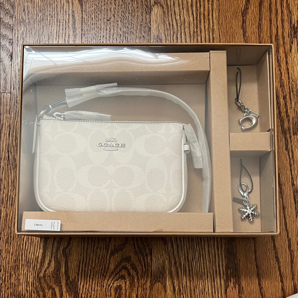 Coach Ivory Wristlet with Silver Charm Set